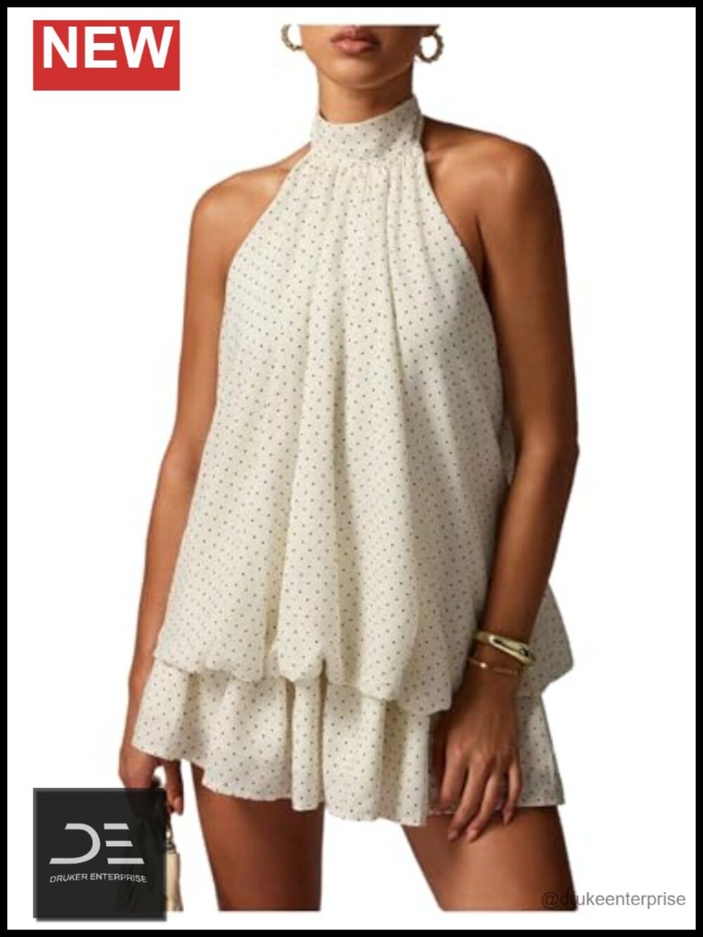 Floerns Polka Dots Halter Drop Waist Layered Ruffle Mini Dress